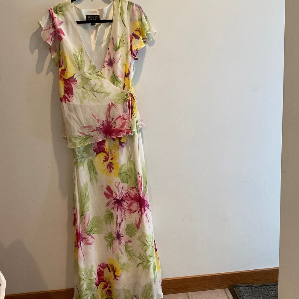 Spenser Jeremy Floral Maxi Dress in Pink and Green 💯 SILK I